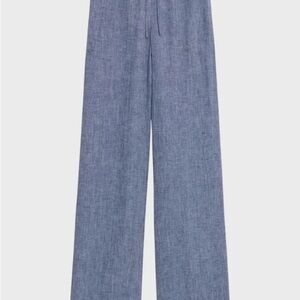 Theory Draped Hemp Drawstring Wide-Leg Pants - Chambray NWT